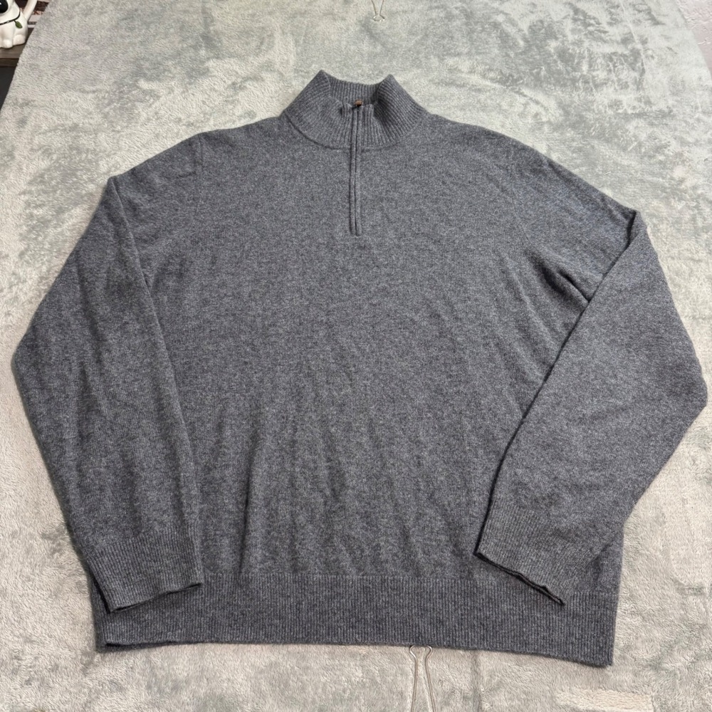 Nordstrom Men's Shop 100% Cashmere Quarter Zip Sweater Grey Large